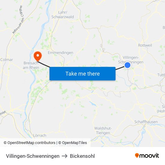 Villingen-Schwenningen to Bickensohl map