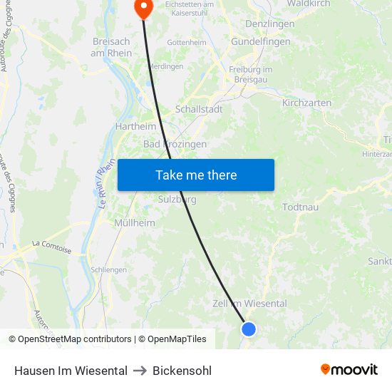 Hausen Im Wiesental to Bickensohl map