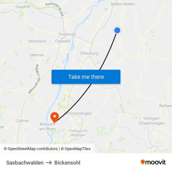 Sasbachwalden to Bickensohl map