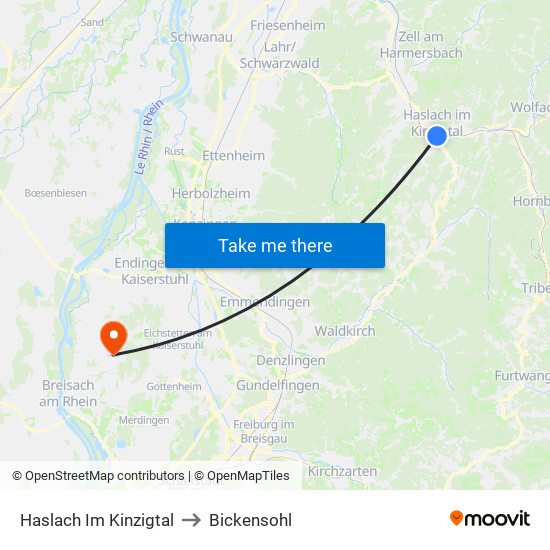 Haslach Im Kinzigtal to Bickensohl map