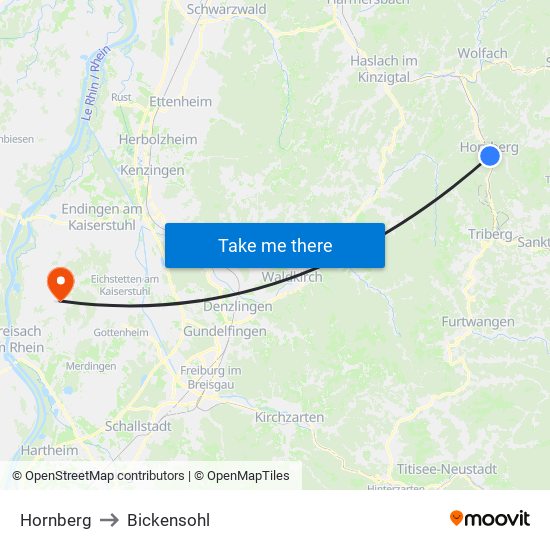 Hornberg to Bickensohl map