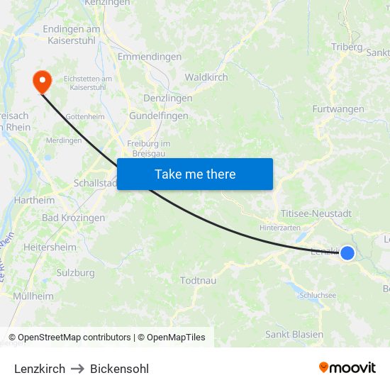 Lenzkirch to Bickensohl map