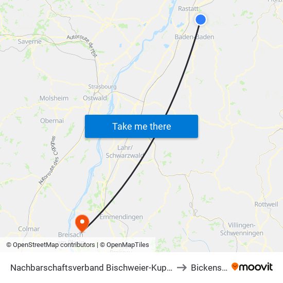 Nachbarschaftsverband Bischweier-Kuppenheim to Bickensohl map