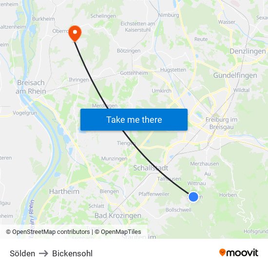 Sölden to Bickensohl map