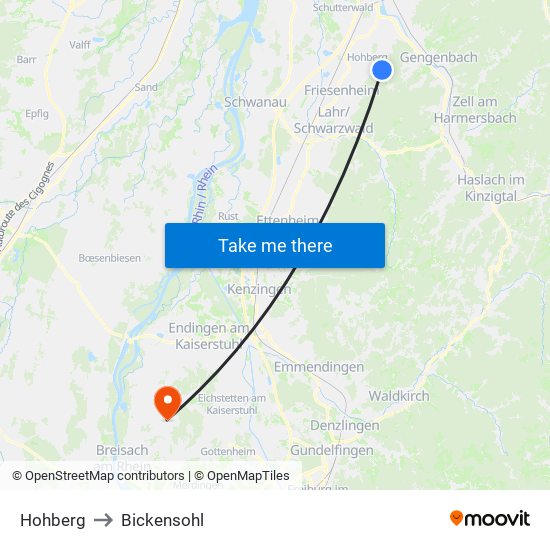 Hohberg to Bickensohl map