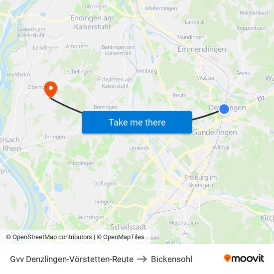 Gvv Denzlingen-Vörstetten-Reute to Bickensohl map
