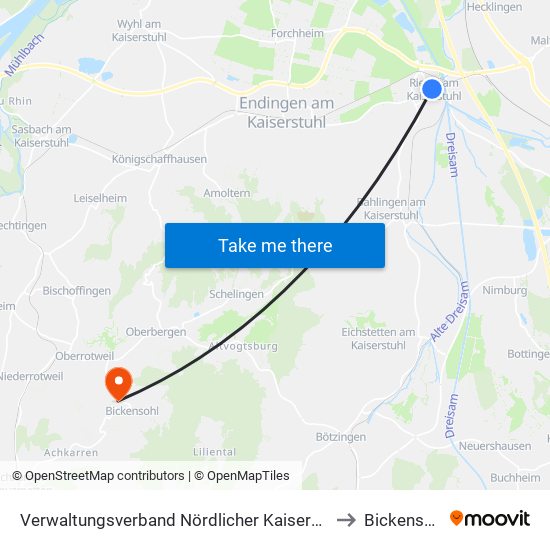 Verwaltungsverband Nördlicher Kaiserstuhl to Bickensohl map