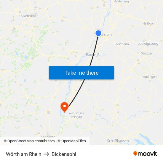 Wörth am Rhein to Bickensohl map