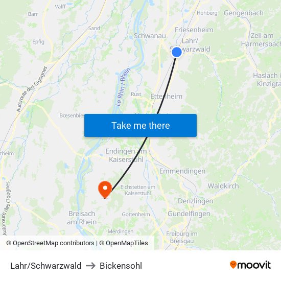 Lahr/Schwarzwald to Bickensohl map