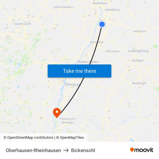 Oberhausen-Rheinhausen to Bickensohl map