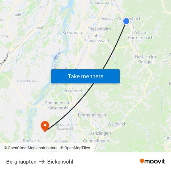 Berghaupten to Bickensohl map