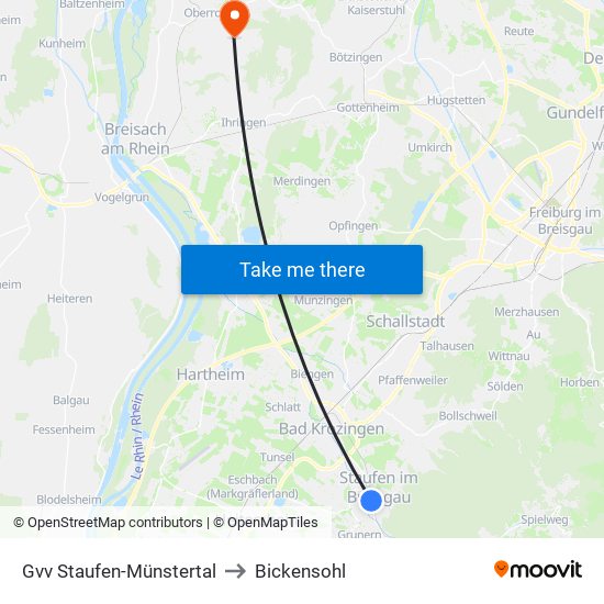 Gvv Staufen-Münstertal to Bickensohl map