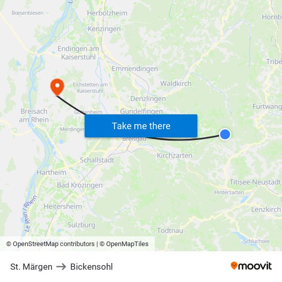 St. Märgen to Bickensohl map