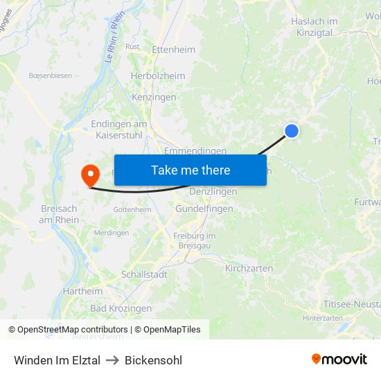 Winden Im Elztal to Bickensohl map