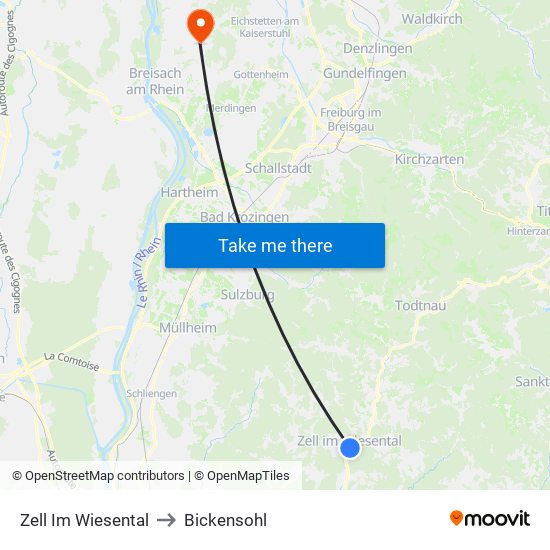 Zell Im Wiesental to Bickensohl map