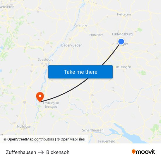 Zuffenhausen to Bickensohl map