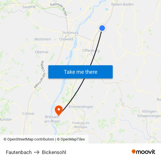 Fautenbach to Bickensohl map