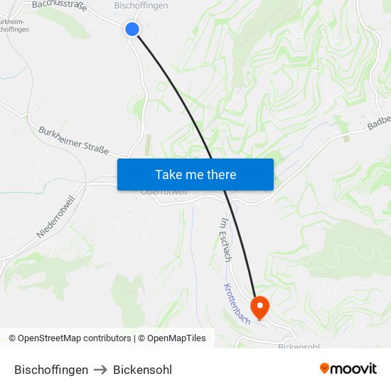 Bischoffingen to Bickensohl map