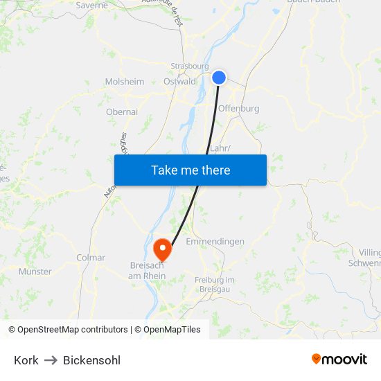 Kork to Bickensohl map