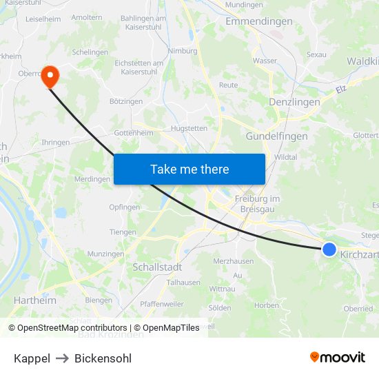 Kappel to Bickensohl map