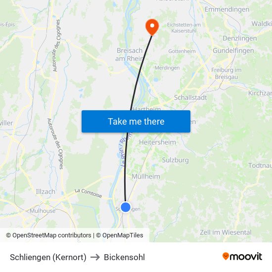 Schliengen (Kernort) to Bickensohl map