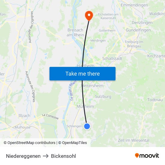 Niedereggenen to Bickensohl map