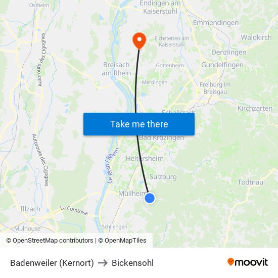 Badenweiler (Kernort) to Bickensohl map