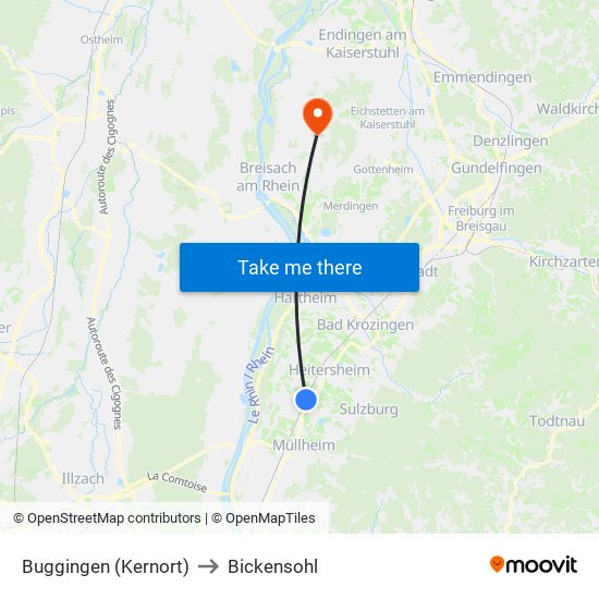 Buggingen (Kernort) to Bickensohl map