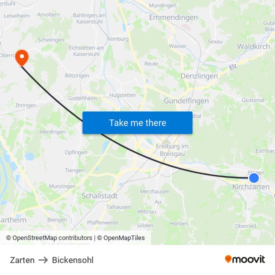 Zarten to Bickensohl map