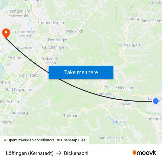 Löffingen (Kernstadt) to Bickensohl map