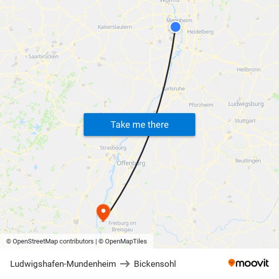 Ludwigshafen-Mundenheim to Bickensohl map