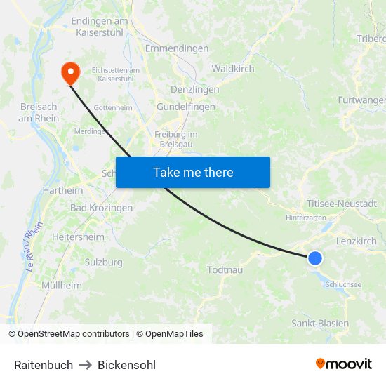 Raitenbuch to Bickensohl map