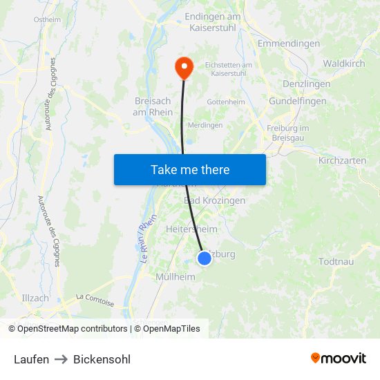Laufen to Bickensohl map