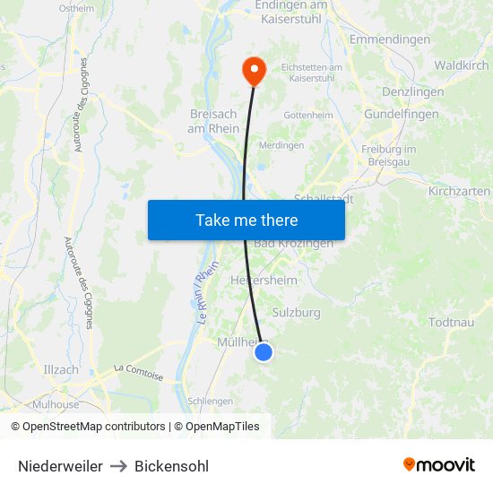 Niederweiler to Bickensohl map