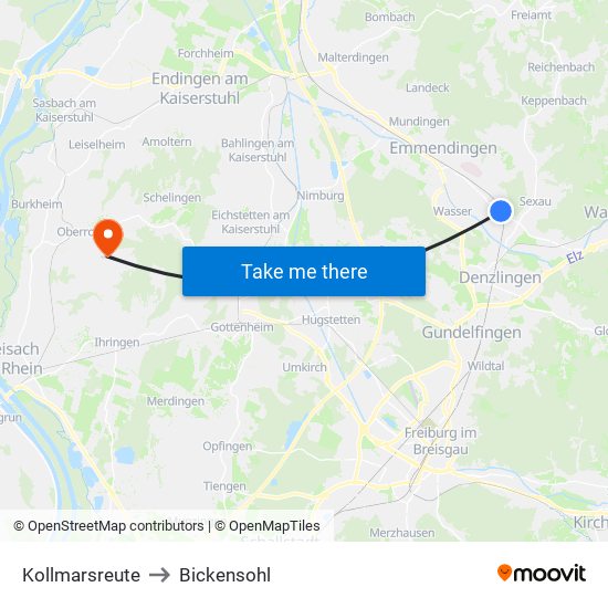 Kollmarsreute to Bickensohl map