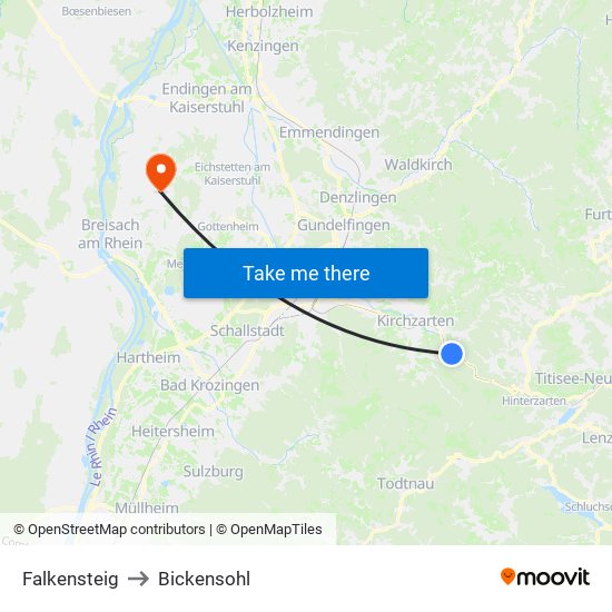 Falkensteig to Bickensohl map