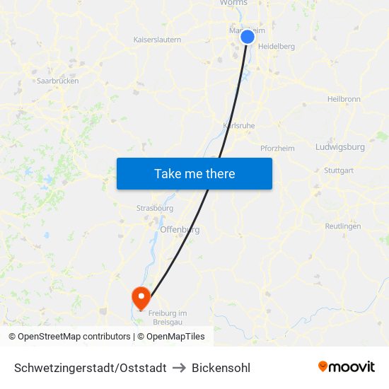 Schwetzingerstadt/Oststadt to Bickensohl map