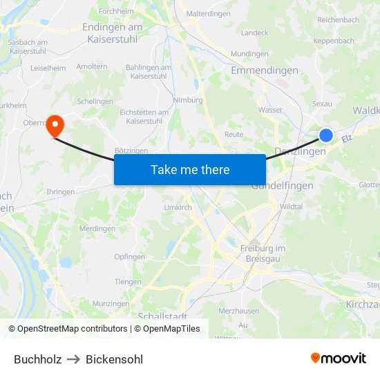 Buchholz to Bickensohl map