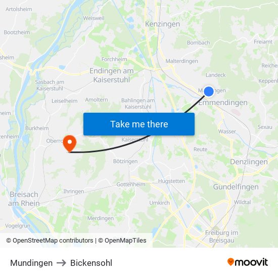 Mundingen to Bickensohl map