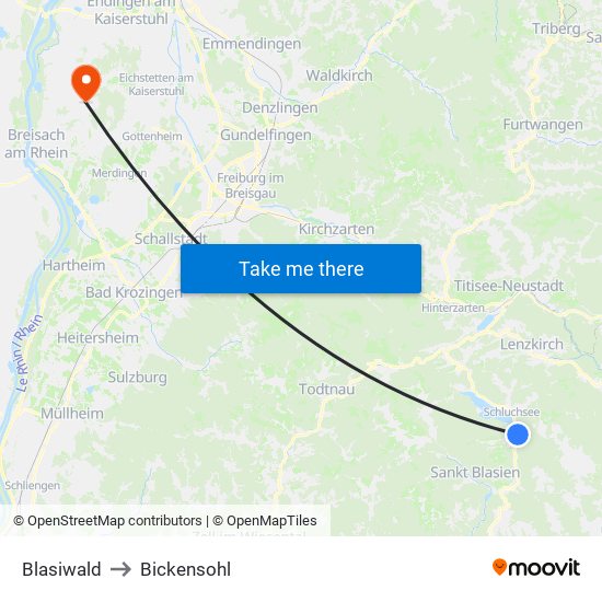 Blasiwald to Bickensohl map