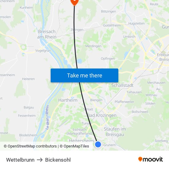 Wettelbrunn to Bickensohl map