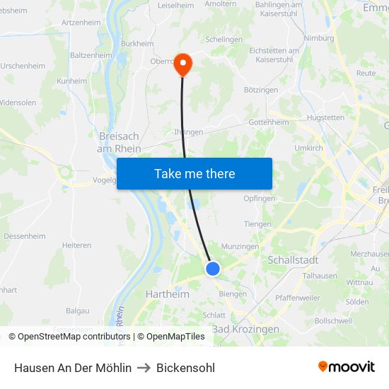 Hausen An Der Möhlin to Bickensohl map