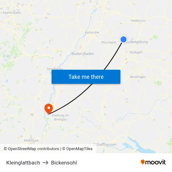 Kleinglattbach to Bickensohl map