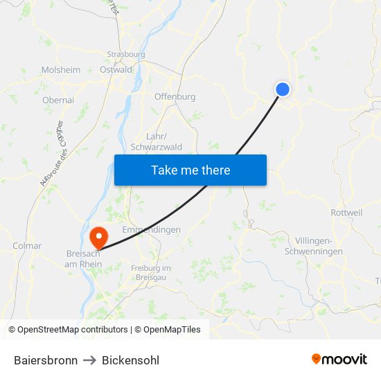 Baiersbronn to Bickensohl map