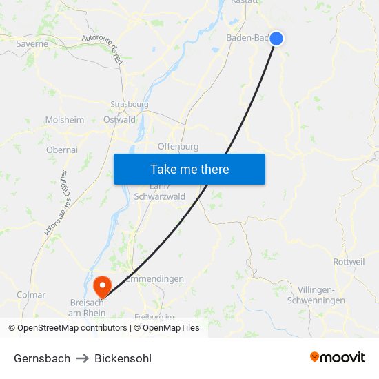 Gernsbach to Bickensohl map