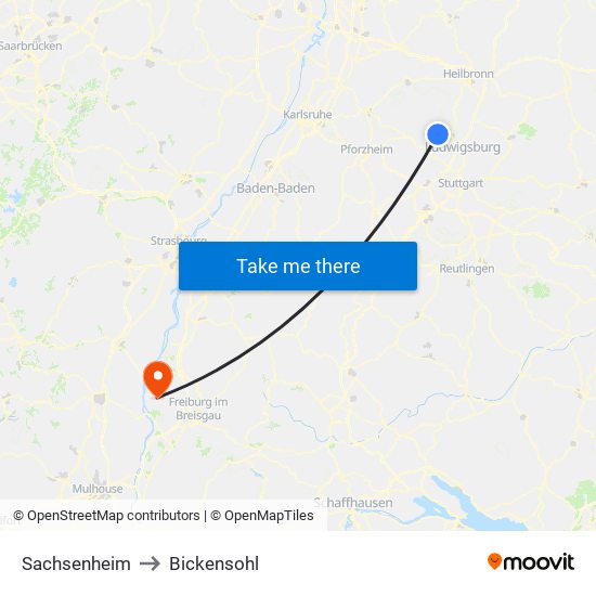 Sachsenheim to Bickensohl map