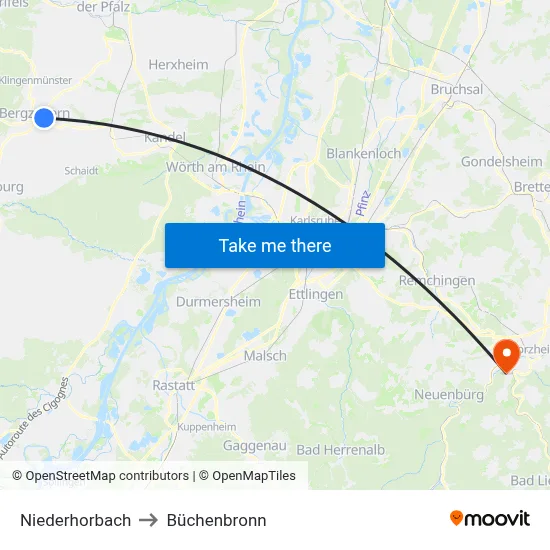 Niederhorbach to Büchenbronn map