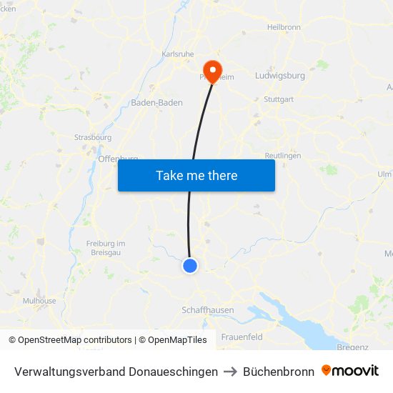 Verwaltungsverband Donaueschingen to Büchenbronn map