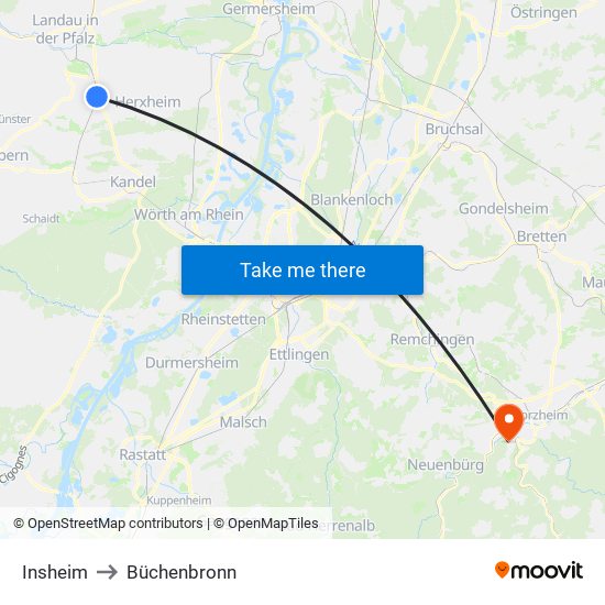 Insheim to Büchenbronn map