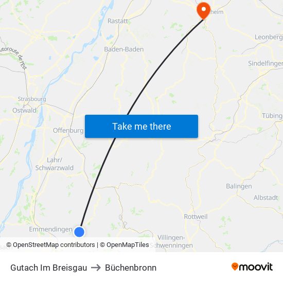 Gutach Im Breisgau to Büchenbronn map